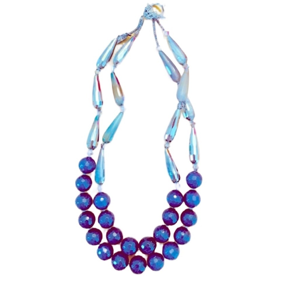 Blue and Silver Vintage Beaded Statment Necklace